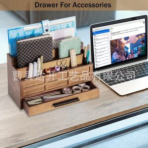 Wooden Desktop Multi Layer <b>Storage</b> <b>Box</b> <b>Drawer</b> Style Office Organizer Solid Wood Rectangle Shape For Desk Use - Product Image 3
