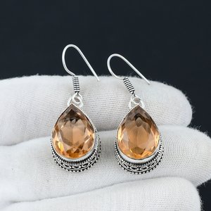 ต่างหูแบบเกี่ยวอัญมณีทรงลูกแพร์ทรงเหลี่ยมเพชรพลอยสีเงินสเตอร์ลิง925ทำด้วยมือสำหรับงานปาร์ตี้ของขวัญโรงงาน - Product Image 6