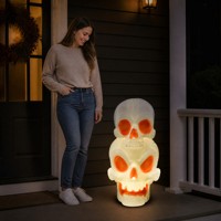 Lampe de nuit LED empilable en forme de crâne de 22,6 pouces - Décoration d'Halloween moulée par soufflage conforme aux normes ASTM F963 et CPSIA pour fête en intérieur/extérieur ou sur porche