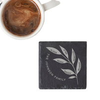Sous-verre carré en pierre avec logo gravé, dessous de plat créatif isolant thermiquement, diamètre 10 cm, support de pot domestique en ardoise