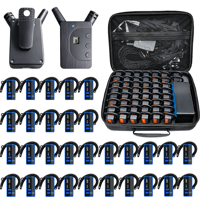 W2478 2.4G Wireless Tour Guide System 999 Channels Earhook Receiver Audio Guide Set for Museum Factory Tours