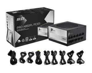 <span class=keywords><strong>MSI</strong></span> PRO A850PL PCIE5 ใหม่แกะกล่อง  ชุดจ่ายไฟแบบ Full Modular 80 PLUS Platinum ATX 3.1&PCIe 5.1  ลดเสียงรบกวน สำหรับคอมพิวเตอร์ตั้งโต๊ะ - Product Image 1