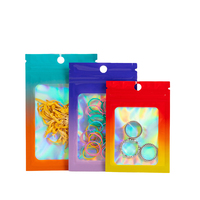 Sachet d'emballage alimentaire étanche en CPP laminé, holographique, en Mylar, avec fermeture éclair, trois soudures latérales, fenêtre transparente, pour chewing-gum et sucre