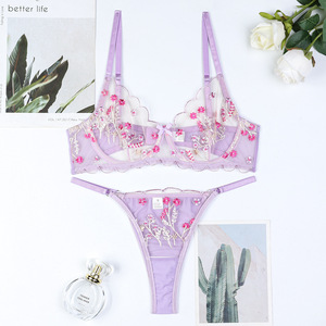 Wholesale Ultra Thin Floral Embroidery Lingerie Set Hot Selling <b>Perspective</b> 2 Piece Underwear Set - Product Image 6
