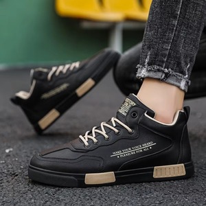 <b>Mens</b> Board <b>Shoes</b> Versatile Solid Color British Style Sports Casual Anti Slip And Wear-resistant Black Work Leather Flat - Product Image 4