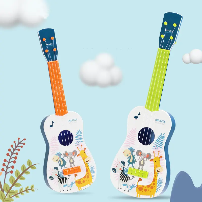 Cute Cartoon Musical Instrument Plastic Guitars Four Strings Kids Toy Ukulele