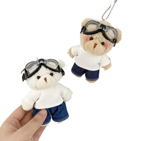 Porte-clés Ours en Peluche Mignon avec Lunettes, Mini Poupée en Peluche Ours en Jean et T-shirt Blanc