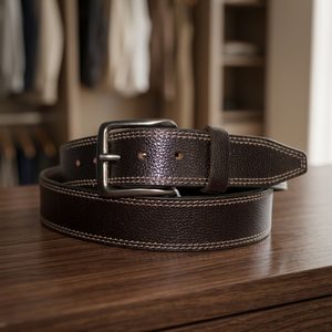 Ceinture en cuir à bords incurvés de qualité supérieure, fabrication OEM, design cousu avec boucle en alliage, fournisseur en gros - Product Image 1