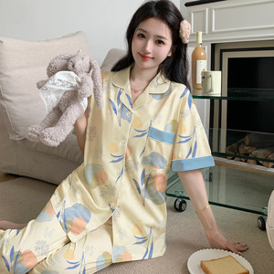 Pyjama d'été en coton doux à manches courtes pour femme, motif floral, vêtements d'intérieur grande taille pour mère d'âge moyen - Product Image 2