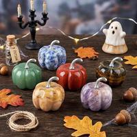 Figurine de citrouille en cristal argenté de 20 mm, sculptée dans la pierre, pour Halloween, automne, Thanksgiving, décoration de plateau à étages, cadeau