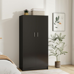 Armoire haute noire à 2 portes, design panneaux, moderne, pour chambre à coucher, rangement pour hôtel, poignées métalliques, directement de l'usine - Product Image 3