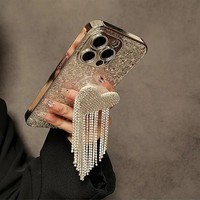 Coque de téléphone anti-chute de luxe haut de gamme avec cadre en forme de cœur et perles incrustées pour iPhone 17, 16, Promax