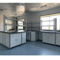 Meuble de laboratoire moderne et durable avec évier intégré, revêtement en poudre, poste de travail en acier inoxydable pour laboratoire de chimie