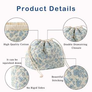 Borsa da Trucco Trapuntata Personalizzata in Cotone Floreale con Coulisse, Graziosa Pochette da Viaggio, Beauty Case e Borsa Cosmetici Regalo <span class=keywords><strong>per</strong></span> Donne e Ragazze - Product Image 3