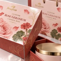 Ensemble d'emballage personnalisé avec boîte rigide pour bougie à la rose et au géranium et sac cadeau en papier assorti