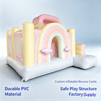 Castillo Inflable Comercial Rosa Pastel con Tobogán, Casa de Brinco para Niños al Aire Libre, Brincolín Arcoíris para Alquiler en Fiestas