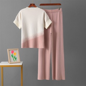 Ensemble tricoté dégradé d'été : Pull ample à col rond et pantalon large décontracté pour le sport – Coordonnés unisexe - Product Image 6