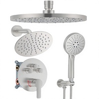 Système de douche avec vanne d'équilibrage de pression, ensemble de robinetterie de douche à montage au plafond de 10 pouces, 2 douches pluie, douchette multifonction à bouton-poussoir