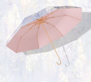 Paraguas Plegable de Doble Uso para Mujer, Estilo Coreano, con Gancho Dorado, Estampado Floral, Resina de Color, Protección Solar y contra la Lluvia - Product Image 3