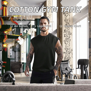 Servicio OEM al por Mayor, Camiseta sin Mangas para Gimnasio, 100% Algodón, 180g, Cuello Redondo, para Hombre, con Apliques, Logotipo Personalizado, Impresión Digital Frontal, Transpirable, Tejida - Product Image 2