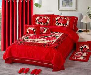 Warm 12pcs Raschel Blanket Set Velvet Blanket and <strong>Curtains</strong> Set for Winter Printed Super Soft Blanket Set with <strong>Curtains</strong> - Product Image 3