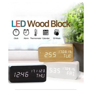 Wooden LED Digital Alarm <strong>Clock</strong> with Temperature Date Display, <strong>Bedside</strong> Table <strong>Clock</strong> for Office Bedroom - Product Image 3