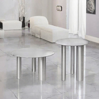 Table basse ronde en acier inoxydable brossé, table centrale en métal, mobilier moderne pour salon