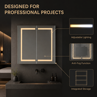 Armoire à miroir à double porte avec éclairage LED, étagères en verre trempé et fonction anti-buée pour projets de salles de bain d'hôtel