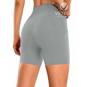 Shorts de Yoga Vetega de Cintura Alta para Mujer, Gris, Secado Rápido, Transpirables, que Absorben la Humedad, Levanta Glúteos, Ajuste Holgado con Bolsillos, 92% - Product Image 3