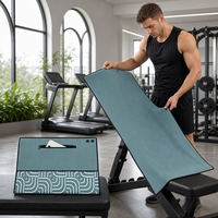 Serviette de banc de gym avec poche pour téléphone 120x50cm, anti-transpiration, séchage rapide, lavable, avec boutons-pression