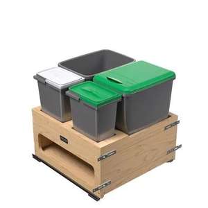 Support de poubelle en bois contemporain avec 2 emplacements pour poubelles, pour armoire de cuisine, installation facile, tiroirs de rangement pour déchets - Product Image 5