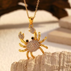 Zirconia <strong>Crab</strong> Pendant Necklace 18k Gold-plated Stainless Steel Marine Animal Necklace Cute Summer <strong>Jewelry</strong> - Product Image 3