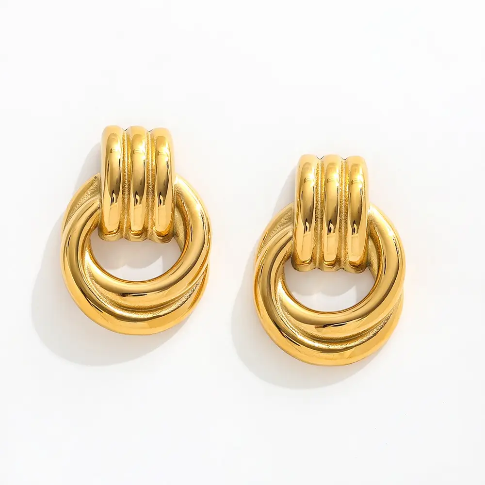 Orecchino Trendy in acciaio inossidabile placcato oro 18K con filo incrociato intrecciato bicolore per donne dal Design unico di gioielli