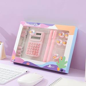 Macaron Student Office Set 6-en-1 Notebook <span class=keywords><strong>Grapadora</strong></span> Suministros Lindo Pastel School Kit para niñas Regreso a la escuela - Product Image 1