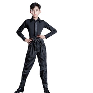 Veste de performance pour garçons, costume de danse latine pour enfants, été, rayée, polyester/coton/soie de lait, tenue d'entraînement - Product Image 5