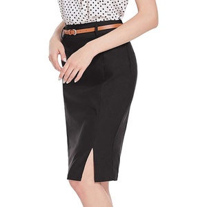 Algodón orgánico personalizado excelente calidad verano Sexy diseño de hendidura cinturón ajustable delgada cadera envuelta lápiz falda - Product Image 5