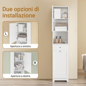 Meuble <span class=keywords><strong>de</strong></span> <span class=keywords><strong>salle</strong></span> <span class=keywords><strong>de</strong></span> <span class=keywords><strong>bain</strong></span> peu encombrant avec panier à linge 45L, <span class=keywords><strong>colonne</strong></span> étroite avec tiroir en MDF, étagère ouverte pour linge ou toilettes - Product Image 5