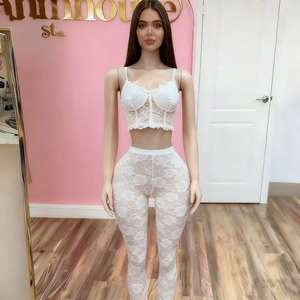 Кружевной жаккардовый сексуальный комплект из 2 предметов: тонкий топ-бюстье с широким поясом и леггинсы, эластичный повседневный сексуальный комплект для женщин - Product Image 4