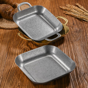 Bandeja de Servir Cuadrada Retro de Acero Inoxidable con Doble Asa, Color Dorado y Gris, para Aperitivos, Barbacoa, Pollo Frito, Papas Fritas, Hotel - Product Image 3