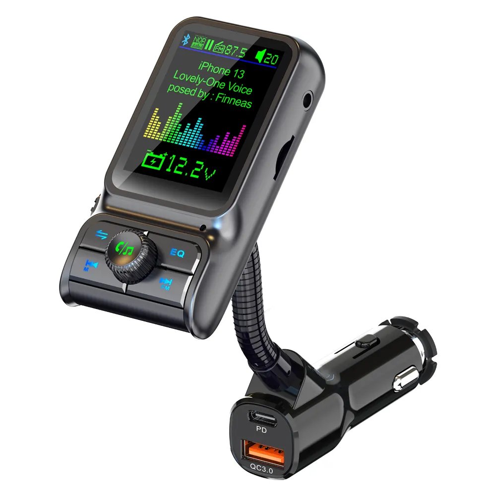 2023 Newest FM Transmitter Car MP3 Player AUX Audio Receiver QC3.0 Usb PD 20W Fast Charging Handsfree FM Modulator