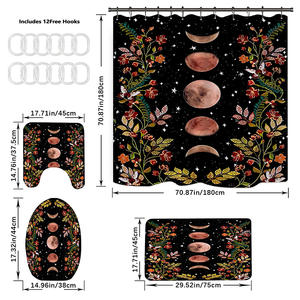 Moon Phase Moonlit Celestial Flower Decoración para el hogar Accesorios de baño Alfombras Juegos de cortinas de Ducha - Product Image 4