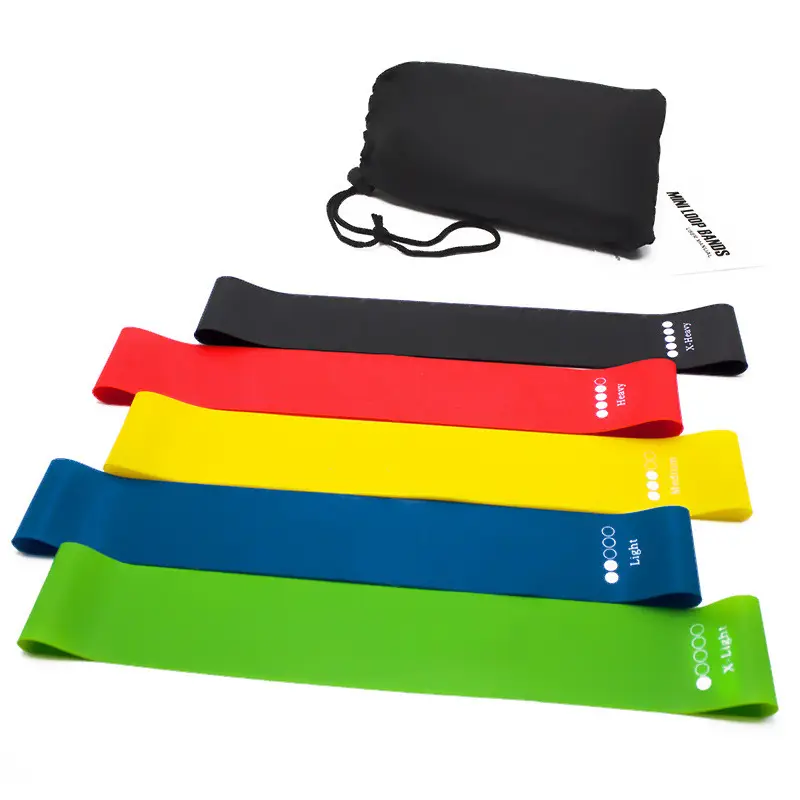 Bandas elásticas Theraband de resistencia para gimnasio, conjunto de 5 piezas con logotipo personalizado para mallas y entrenamiento