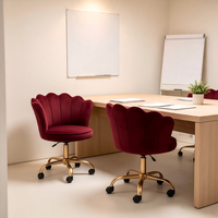 Chaise de bureau moderne en velours bordeaux, pivotante et réglable, avec base dorée et roulettes, chaise ergonomique pour bureau et coiffeuse