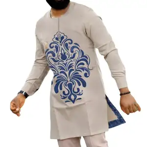 Conjunto de roupa masculina africana, camisa branca estampada e calças, moda verão, 2 peças, conjunto dashiki, 2023