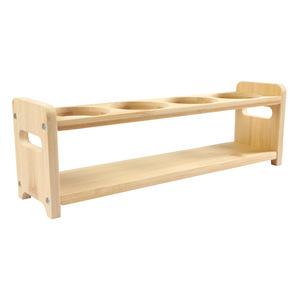 Haohui – support en bois pour bouteilles d'huile, rangement de bureau rond à 4 trous pour pots à condiments de cuisine, couleur bois naturel - Product Image 4