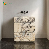 Meuble-lavabo de luxe MTSTONE en marbre Viola avec vasque, lavabo de salle de bain en marbre Viola cannelé avec tiroir, plateau de meuble-lavabo en marbre