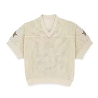Fabricant de pulls, logo personnalisé, col en V, manches courtes, t-shirt en crochet ajouré, pull en tricot, maillots de football et de basketball