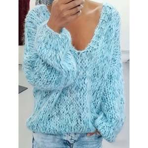 Pull ample à col en V en fourrure synthétique pour femme, vert, taille 0XL - Product Image 4