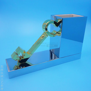 Custom Metal Pen Holder <b>Square</b> Geometric <b>Key</b> Design Gold Silver Electroplated Office Desktop Decor Gift - Product Image 2