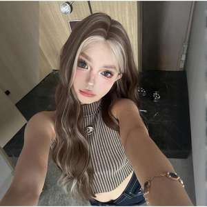 วิกผมลูกไม้เต็มศีรษะสำหรับผู้หญิง MeiGao ขนาด 13x4 ผมยาวหยิกพร้อมหน้าม้าปัดข้าง สีเทาไฮไลท์ทอง  ไรผมดูเป็นธรรมชาติ ใยผม Kanekalon - Product Image 4